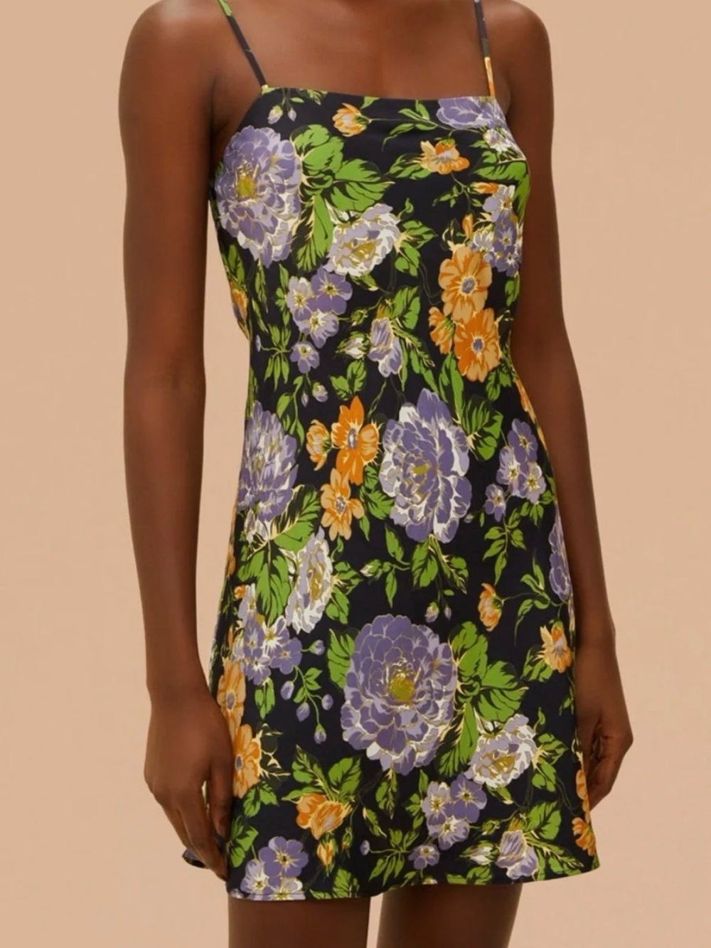 FARM Rio Black Slip Dress with Purple & Orange Floral Print Medium - Picture 10 of 10